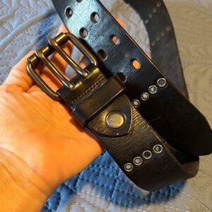 GAP Black Leather Belt with Silver Accents